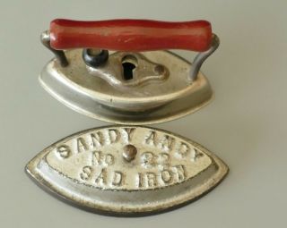 Vintage Sandy Andy 22 Toy Sad Iron Sized for Doll Clothes w/Red Wood Handle 5