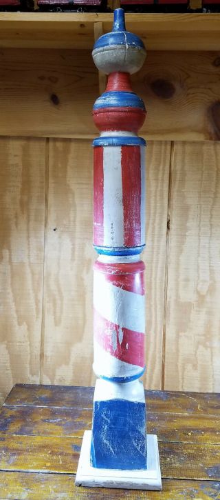 Antique Style Wood Red White Blue Stripes 39 3/4 " Tall Sq Base Barber Pole Sign