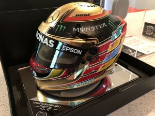 Lewis Hamilton Mercedes 2017 Abu Dhabi F1 Formula One Mini 1/2 Helmet Rare Gold