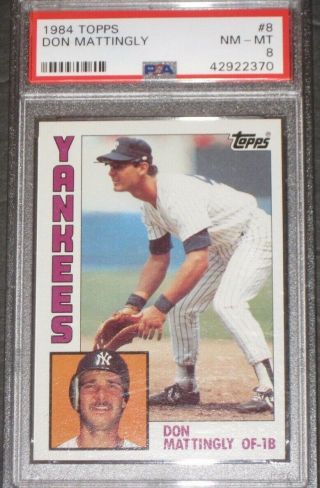 1984 Topps Don Mattingly Rookie Baseball Card 8 Psa 8 Nm - Mt Rc$ York