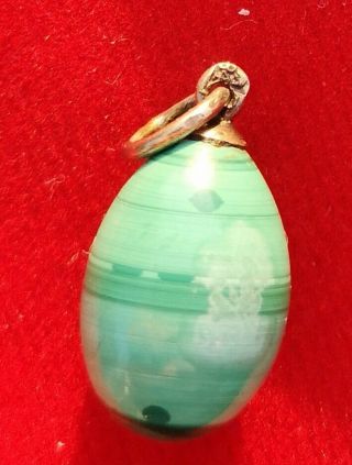 Very Rare Imperial Russian Malachite Miniature Easter Egg Pendant