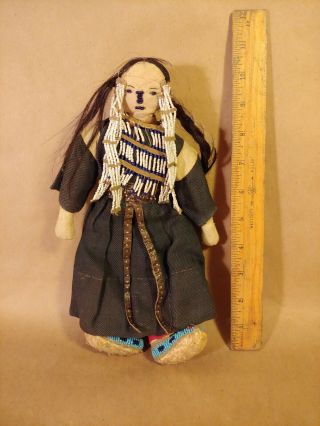 Antique Native American Indian Beaded Cloth Hide Pueblo Doll 1920c