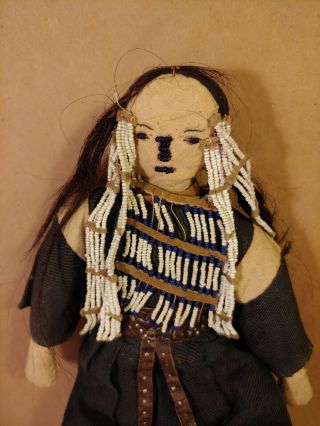 Antique Native American Indian Beaded Cloth Hide Pueblo Doll 1920c 3