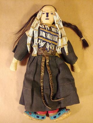 Antique Native American Indian Beaded Cloth Hide Pueblo Doll 1920c 5