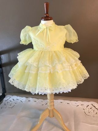 Vintage 50’s/60’s Toddler Girls Yellow Sheer Organza Nylon Ruffles Party Dress