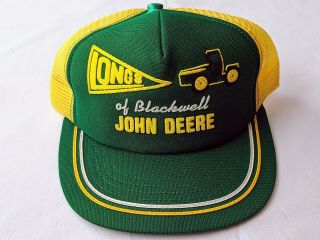 Vintage John Deere Yellow Longs Of Blackwell Trucker Mesh Snapback Farmer Hat