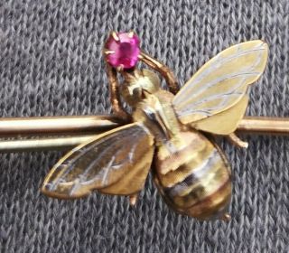 Rare Victorian Imperial Russian Solid Gold Platinum And Ruby Bee Brooch.  Faberge?