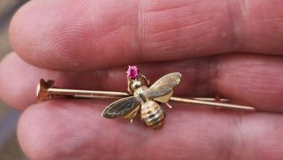 Rare Victorian Imperial Russian solid gold platinum and Ruby Bee brooch.  Faberge? 2