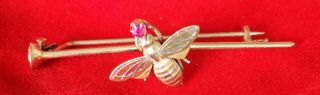 Rare Victorian Imperial Russian solid gold platinum and Ruby Bee brooch.  Faberge? 3