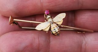 Rare Victorian Imperial Russian solid gold platinum and Ruby Bee brooch.  Faberge? 6