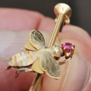 Rare Victorian Imperial Russian solid gold platinum and Ruby Bee brooch.  Faberge? 7