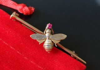 Rare Victorian Imperial Russian solid gold platinum and Ruby Bee brooch.  Faberge? 8
