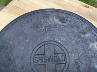 Vintage Griswold No.  12 Cast Iron Skillet 719 Block logo Heat Ring 3