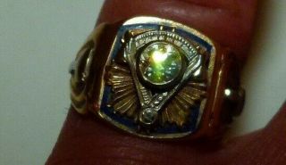 Anique Masonic Masons 14kt Gold Diamond And Enameled Ring C.  1933