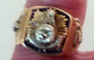 ANIQUE MASONIC MASONS 14KT GOLD DIAMOND AND ENAMELED RING c.  1933 3