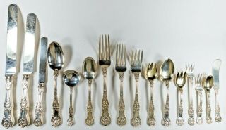 Antique Gorham King George Huge Sterling Flatware Set W 15 Piece Place Setting