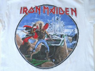 Vintage 1986 Iron Maiden T Shirt Phantom Of The Opera White W/graphic