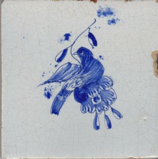 Delft Tile 18th - 19th Century (d 60) Bird And Flower