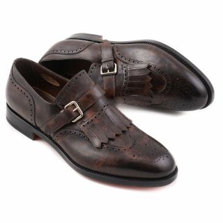 Nib $1450 Santoni Goodyear - Welt Antiqued Brown Monk Strap Loafer Us 9.  5 Shoes