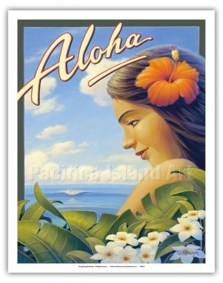 Aloha Hawaii Plumeria Flowers Vintage Style World Travel Art Poster Print Giclée