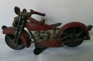 Vintage Cast Iron Motorcycle Red Silver Black