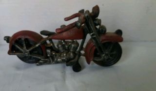 Vintage Cast Iron Motorcycle Red Silver Black 2