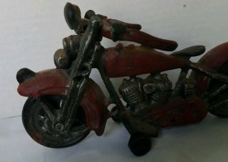 Vintage Cast Iron Motorcycle Red Silver Black 3