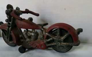 Vintage Cast Iron Motorcycle Red Silver Black 4