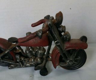 Vintage Cast Iron Motorcycle Red Silver Black 5