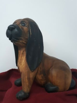 Vintage Hand Carved Wood Wooden Carving Basset Hound Dog Sculpture Figurine