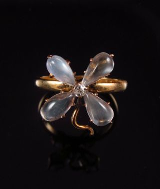 Antique 14k Gold Moonstone & Diamond Flower Conversion Ring Size 4.  25