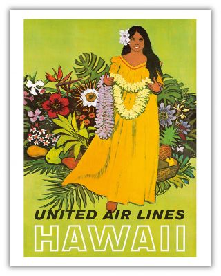 Hawaii United Air Lines Lei Travel Aloha Stan Galli Vintage Poster Print Giclee