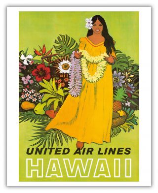 Hawaii United Air Lines Lei Travel Aloha Stan Galli Vintage Poster Print Giclee 3