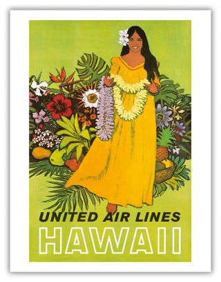 Hawaii United Air Lines Lei Travel Aloha Stan Galli Vintage Poster Print Giclee 4