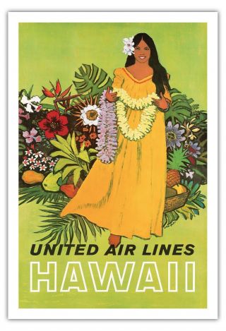 Hawaii United Air Lines Lei Travel Aloha Stan Galli Vintage Poster Print Giclee 5