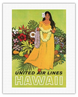 Hawaii United Air Lines Lei Travel Aloha Stan Galli Vintage Poster Print Giclee 8