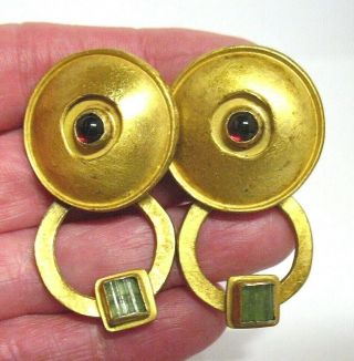 Gurhan Gold On Sterling Silver Emerald Garnet Earrings Pierced 26.  9 Grams Large