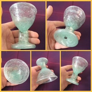 Very Rare Ancient Roman Aqua Glass Cup,  2nd To 4th Century Ad