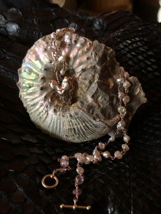 Rare & Precious Vintage Heart Necklace In 18kt Rose Gold & Pearls By Jes Maharry