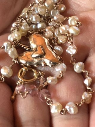 RARE & PRECIOUS VINTAGE HEART NECKLACE IN 18kt ROSE GOLD & PEARLS BY JES MAHARRY 3