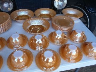 VINTAGE FIRE - KING DISHES ORANGE,  PEACH DINNER PLATES,  CUPS & SAUCERS,  BREAD PLATES, 5