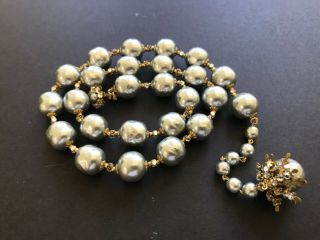 Sign Miriam Haskell Large Baroque Silver Pearls Rhinestone Necklace Jewelry