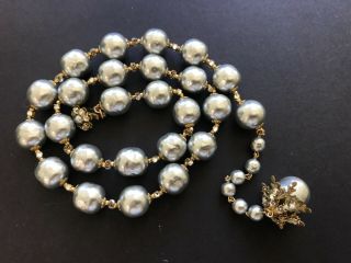 Sign Miriam Haskell Large Baroque Silver Pearls Rhinestone Necklace Jewelry 2
