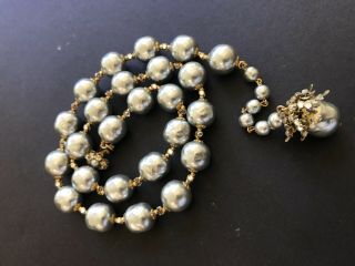 Sign Miriam Haskell Large Baroque Silver Pearls Rhinestone Necklace Jewelry 3