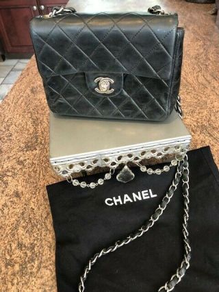 Vintage Chanel Black Lambskin Quilted Classic Square Mini Flap Bag Shw