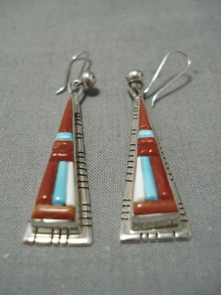 Fabulous Vintage Creek Turquoise David Tune Navajo Sterling Silver Earrings