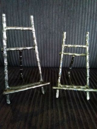Set Of 2 Vintage Brass Bamboo Easel Picture Frame Display Plate Stand Book