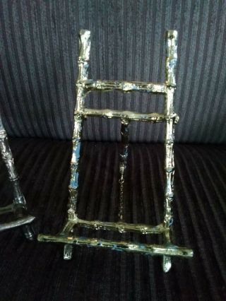 SET OF 2 Vintage BRASS BAMBOO Easel PICTURE frame DISPLAY Plate STAND Book 2