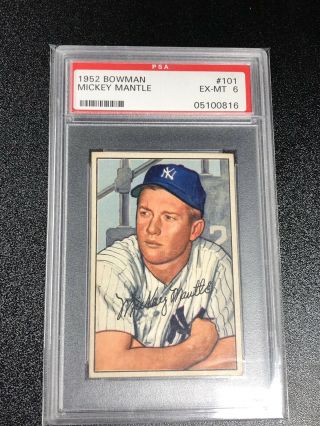 1952 Bowman Mickey Mantle 101 Psa 6 Ex - Mt Yankees Hof Vintage Baseball Centered