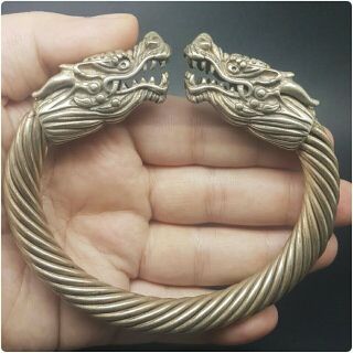 Wonderful silver plated with two snake heads lovely bangle 2